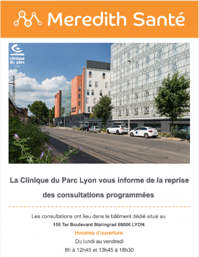 La Clinique du Parc Lyon vous informe de la reprise des consultations programmées 